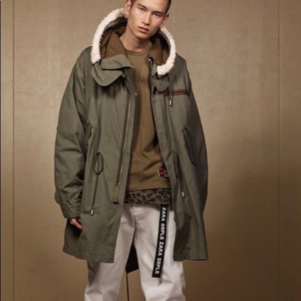 New Zara Srpls Military Parka L Green Remove Liner